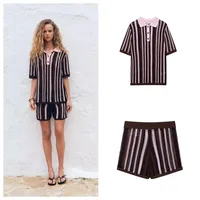 Holiday Daily Selfie Women's Casual Simple Style Streetwear Stripe Knit Shorts Co-ord Set Shorts Sets main image 1
