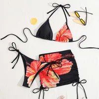 Women's Sexy Sweet Color Block Flower 3 Pieces Set Swimwear main image 2