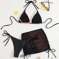 Women's Sexy Sweet Color Block Flower 3 Pieces Set Swimwear main image 3