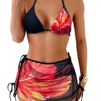 Women's Sexy Sweet Color Block Flower 3 Pieces Set Swimwear main image 5