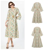 Women's Floral Dress Elegant V Neck Nine Points Sleeve Ditsy Floral Maxi Long Dress Holiday Travel Daily main image 1