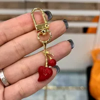 1 Pc/Package Sweet Simple Style Cherry Heart Shape Apple Copper Polishing Enamel Inlay Zircon Unisex Keychain sku image 1