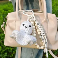 1 Piece Cute Handmade Pastoral Semicircle Acrylic Knit Titanium Steel Heart Clasp Closure Bag Pendant Keychain main image 1