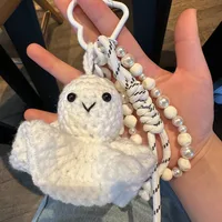 1 Piece Cute Handmade Pastoral Semicircle Acrylic Knit Titanium Steel Heart Clasp Closure Bag Pendant Keychain main image 4