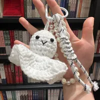 1 Piece Cute Handmade Pastoral Semicircle Acrylic Knit Titanium Steel Heart Clasp Closure Bag Pendant Keychain main image 3
