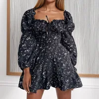 Women's Fairy Dress Elegant Style Bohemian Tropical Basic Model Square Neck Straps Long Sleeve Printing Above Knee Office Weekend Daily main image 2