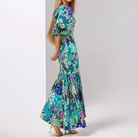 Women's Hip Skirt Elegant Style Tropical Pastoral Round Neck Printing Half Sleeve Multicolor Maxi Long Dress Office Indoor Daily main image 2