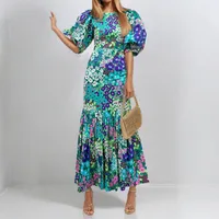 Women's Hip Skirt Elegant Style Tropical Pastoral Round Neck Printing Half Sleeve Multicolor Maxi Long Dress Office Indoor Daily main image 3