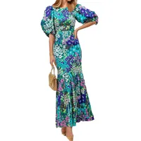 Women's Hip Skirt Elegant Style Tropical Pastoral Round Neck Printing Half Sleeve Multicolor Maxi Long Dress Office Indoor Daily main image 4