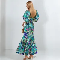 Women's Hip Skirt Elegant Style Tropical Pastoral Round Neck Printing Half Sleeve Multicolor Maxi Long Dress Office Indoor Daily main image 5