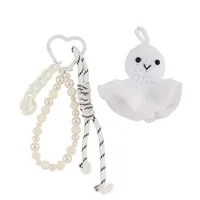 1 Piece Cute Handmade Pastoral Semicircle Acrylic Knit Titanium Steel Heart Clasp Closure Bag Pendant Keychain main image 6