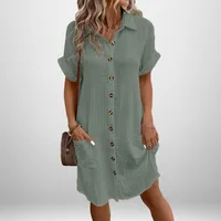 Women's Shirt Dress Elegant Style Simple Style Turndown Shirt Collar Solid Color Short Sleeve Solid Color Above Knee Office Indoor Daily main image 1