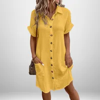 Women's Shirt Dress Elegant Style Simple Style Turndown Shirt Collar Solid Color Short Sleeve Solid Color Above Knee Office Indoor Daily main image 2