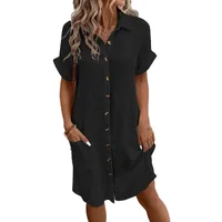 Women's Shirt Dress Elegant Style Simple Style Turndown Shirt Collar Solid Color Short Sleeve Solid Color Above Knee Office Indoor Daily main image 4