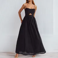 Women's Strap Dress Casual Elegant Simple Style Collarless Solid Color Sleeveless Solid Color Maxi Long Dress Indoor Daily Date main image 1