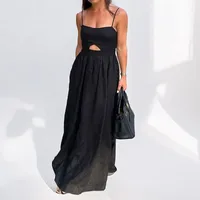 Women's Strap Dress Casual Elegant Simple Style Collarless Solid Color Sleeveless Solid Color Maxi Long Dress Indoor Daily Date main image 4
