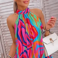 Women's One-Step Skirt Elegant Vacation Sexy Halter Neck Painted Sleeveless Printing Above Knee Travel Daily Date sku image 2