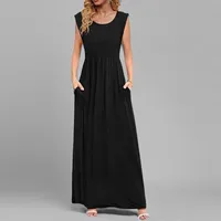 Women's A- Line Skirt Casual Romantic Simple Style V Neck Pocket Sleeveless Solid Color Maxi Long Dress Office Daily Date main image 1