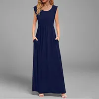 Women's A- Line Skirt Casual Romantic Simple Style V Neck Pocket Sleeveless Solid Color Maxi Long Dress Office Daily Date main image 4