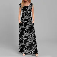 Women's A- Line Skirt Casual Romantic Simple Style V Neck Pocket Sleeveless Solid Color Maxi Long Dress Office Daily Date main image 5