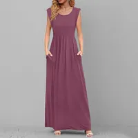 Women's A- Line Skirt Casual Romantic Simple Style V Neck Pocket Sleeveless Solid Color Maxi Long Dress Office Daily Date main image 2