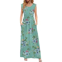 Women's A- Line Skirt Casual Romantic Simple Style V Neck Pocket Sleeveless Solid Color Maxi Long Dress Office Daily Date main image 3
