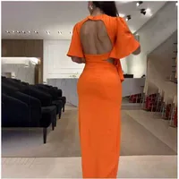 Women's Irregular Skirt Elegant Sexy Romantic Round Neck Lace-Up Half Sleeve Solid Color Maxi Long Dress Travel Daily Date main image 2
