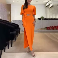 Women's Irregular Skirt Elegant Sexy Romantic Round Neck Lace-Up Half Sleeve Solid Color Maxi Long Dress Travel Daily Date main image 1