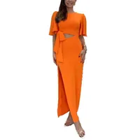 Women's Irregular Skirt Elegant Sexy Romantic Round Neck Lace-Up Half Sleeve Solid Color Maxi Long Dress Travel Daily Date main image 3