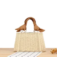 Women's Small Straw Solid Color Vacation Weave Trapezoid String Straw Bag sku image 1