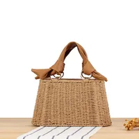 Women's Small Straw Solid Color Vacation Weave Trapezoid String Straw Bag sku image 2
