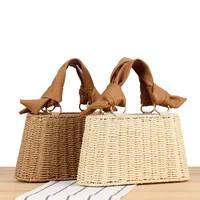 Women's Small Straw Solid Color Vacation Weave Trapezoid String Straw Bag main image 1