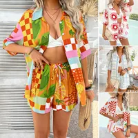 Daily Women's Vacation Sun Lines Flower Tencel Viscose Fiber Shorts Co-ord Set Shorts Sets main image 1
