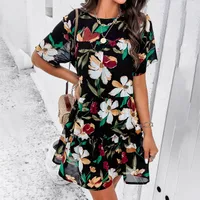 Women's A- Line Skirt Casual Elegant Streetwear Round Neck Short Sleeve Printing Above Knee Holiday Daily main image 2