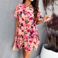Women's A- Line Skirt Casual Elegant Streetwear Round Neck Short Sleeve Printing Above Knee Holiday Daily main image 3