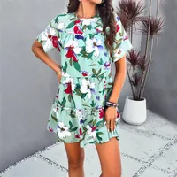 Women's A- Line Skirt Casual Elegant Streetwear Round Neck Short Sleeve Printing Above Knee Holiday Daily sku image 12