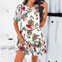 Women's A- Line Skirt Casual Elegant Streetwear Round Neck Short Sleeve Printing Above Knee Holiday Daily sku image 14