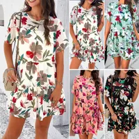 Women's A- Line Skirt Casual Elegant Streetwear Round Neck Short Sleeve Printing Above Knee Holiday Daily main image 1
