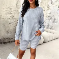 Holiday Daily Women's Casual Simple Style Streetwear Stripe Solid Color Spandex Polyester Flower Gray Velvet Shorts Co-ord Set Shorts Sets main image 3