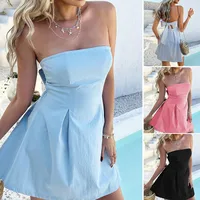 Women's A- Line Skirt Sexy Strapless Sleeveless Solid Color Bow Knot Above Knee Holiday Daily Selfie main image 1
