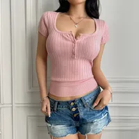 Women's T-shirt Short Sleeve T-Shirts Sexy Solid Color sku image 5