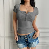 Women's T-shirt Short Sleeve T-Shirts Sexy Solid Color sku image 13