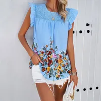 Women's Chiffon Shirt Sleeveless Blouses Casual Simple Style Streetwear Flower sku image 16