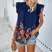 Women's Chiffon Shirt Sleeveless Blouses Casual Simple Style Streetwear Flower sku image 2