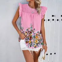 Women's Chiffon Shirt Sleeveless Blouses Casual Simple Style Streetwear Flower sku image 5