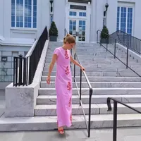 Women's Sheath Dress Party Dress Preppy Style Fresh And Sweet Round Neck Short Sleeve Flower Maxi Long Dress Daily main image 4