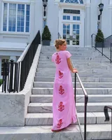 Women's Sheath Dress Party Dress Preppy Style Fresh And Sweet Round Neck Short Sleeve Flower Maxi Long Dress Daily sku image 2