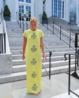 Women's Sheath Dress Party Dress Preppy Style Fresh And Sweet Round Neck Short Sleeve Flower Maxi Long Dress Daily sku image 7