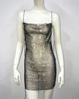 Women's Party Dress Sexy Strap Sleeveless Solid Color Above Knee Cocktail Party sku image 1