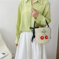 Unisex Medium Straw Solid Color Vacation Bucket String Straw Bag main image 2